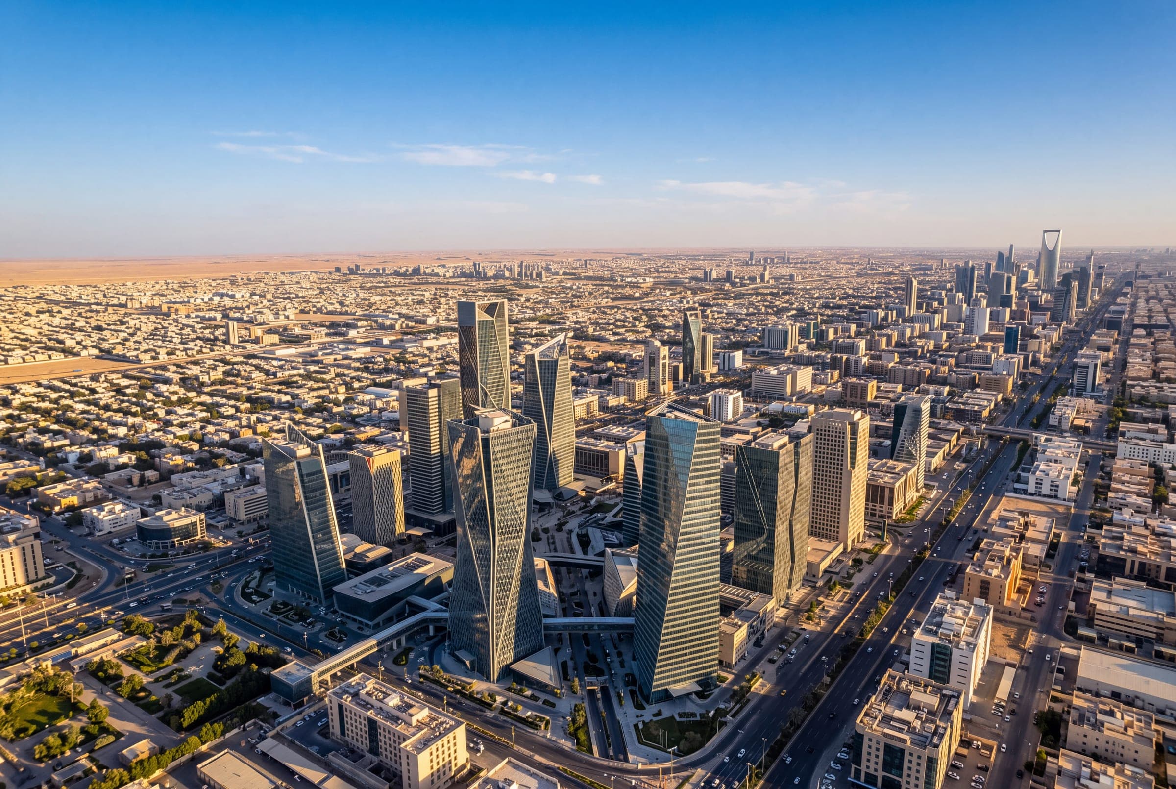 The Riyadh skyline at golden hour, King Abdullah Financial District